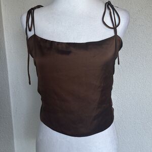 Urban Outfitters Top Womens Medium Satin Bella Tie Shoulder Cami Cropped Smocked